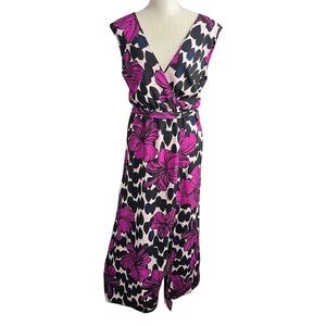 Manuhealii Hawaii Maya Faux Wrap Cream Pink Black Faux Wrap Maxi Dress Sz L NWT